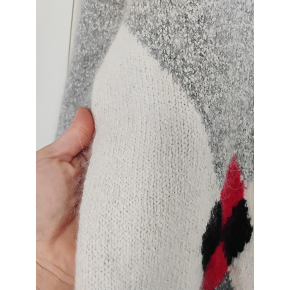 Vintage De Rotchild Silk Angora Lambswool Argyle Sweater Medium Grey Red Cozy - Picture 4 of 6